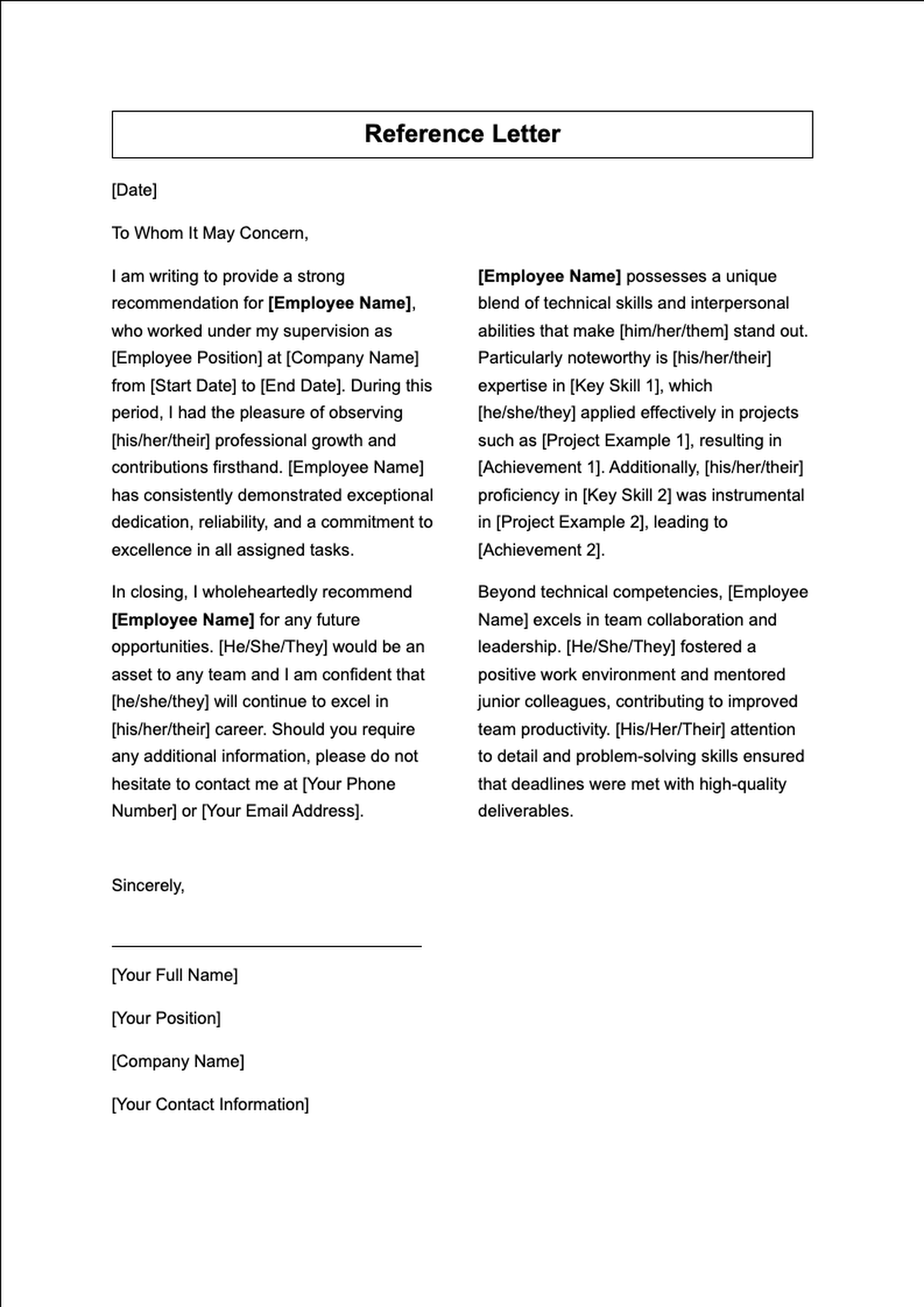 Professional recommendation letter template with placeholder text_variant_1